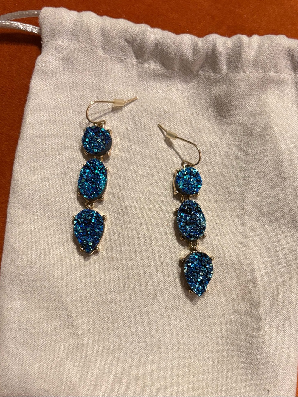 BaubleBar Blue Druzy Triple Drop Earrings